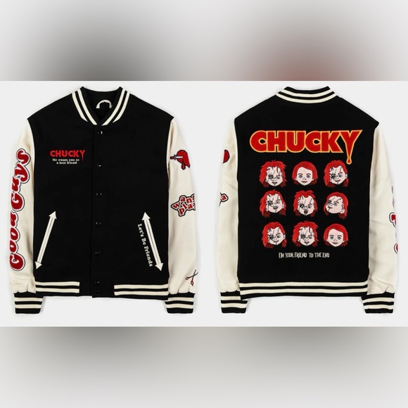 Chucky Shoe Palace Good Guys Black & Cream Synthetic Leather Varsity Jacket XL - Picture 2 of 10